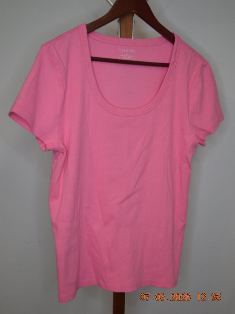 Talbots Women's XL Pink Crew Neck Short Sleeve Cotton Tee